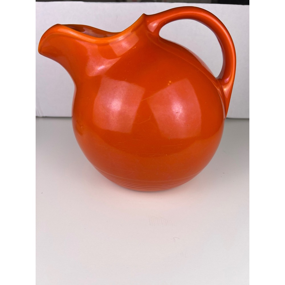 Vintage Fiesta Ware Harlequin Ball Pitcher‎ Jug Orange Ceramic Kitchen Serving